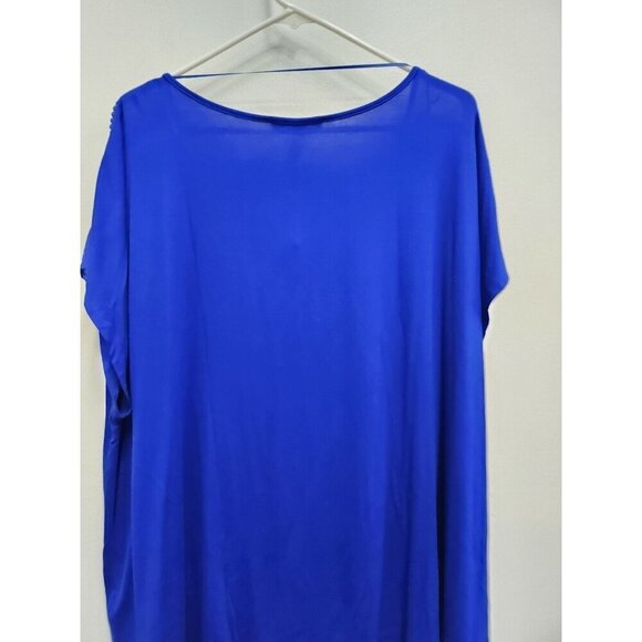Cable & Gauge Womens Blue Mesh Shoulder Top Size 2X Short Dolman Sleeve Boxy - Picture 7 of 9